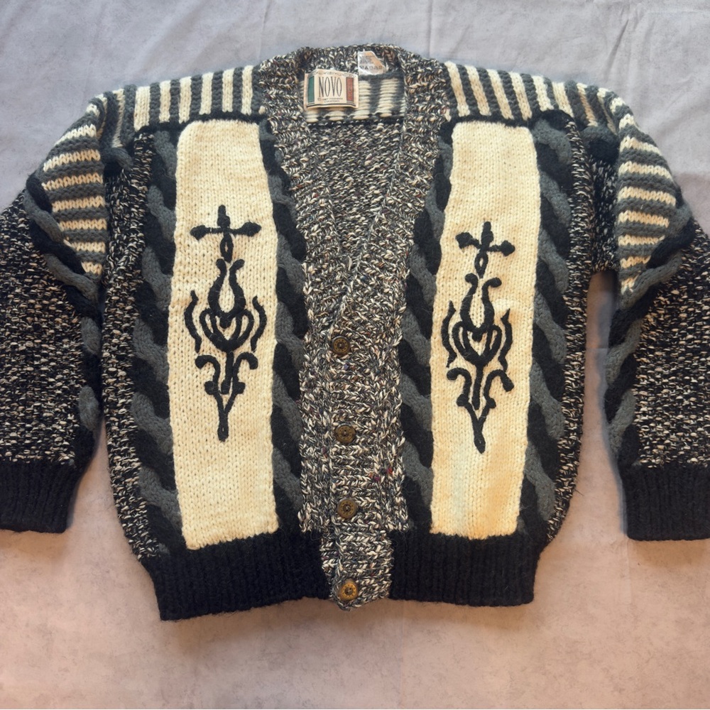Vintage 1987 NOVO Promark Creations Mohair Blend Geometric Cardigan -‎ Size L
